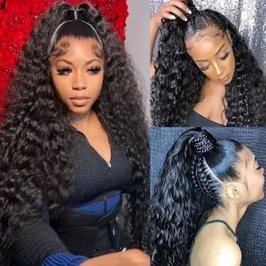 20” 180% 360 Frontal Deep Wave Human Hair Curly Pre Plucked Wig with Baby Hair